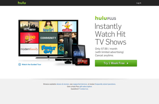 Hulu Plus hemsida utanför USA med Getflix
