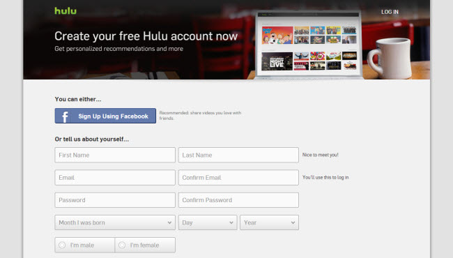 Hulu Plus registreringssida utanför USA med Getflix