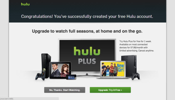 Hulu Plus uppgraderingssida utanför USA med Getflix