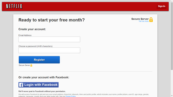 Netflix-signupsida med Getflix