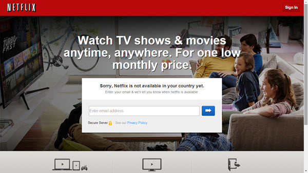 Netflix hemsida när det inte är tillgängligt